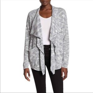 ADY P Space Dye Draped Open Cardigan Sz XL/Extra Large Black & White Marl NWT